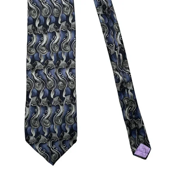 Jimmy V Peggy Fleming Blue Stonehenge Geometric Silk Classic Necktie - Picture 2 of 7